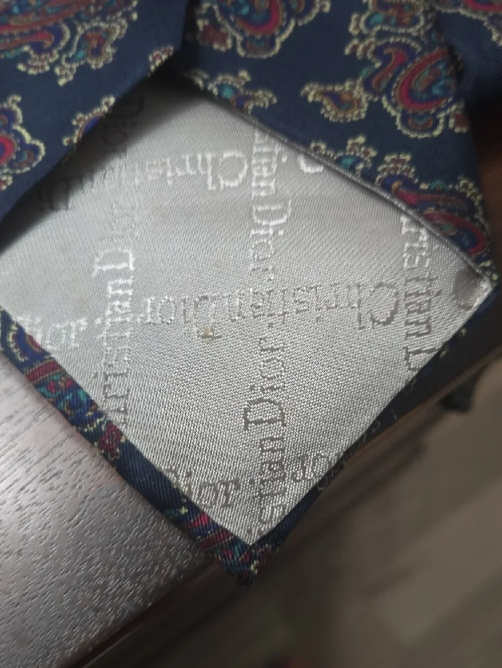 Dior Navy Silk Tie with Red and Gold Paisley